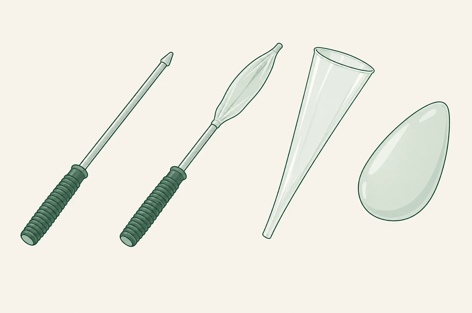 Illustration of the Preservé instruments: a slim channel separator, a soft inflatable balloon, a funnel-shaped insertion sleeve, and a breast implant